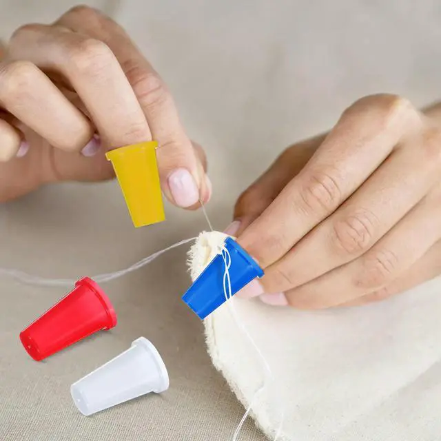 Alt view image 2 of 3 - 20Pcs Colorful Plastic Thimbles Small Size Finger Protectors for Quilting Needlework Seamstresses Crafting Groups DIY Craft