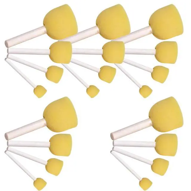 Alt view image 2 of 3 - 20Pcs Sponge Paint Brush Set with Round Wooden Handle for Kids Beginners DIY Painting Art Craft Graffiti Drawing Practice