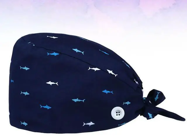 Main image of 1Pcs Anti-Pressure Ear Surgery Cap Shark Printed Working Hat Dustproof Breathable Sweat-Absorption Unisex Hairdresser Pharmacist