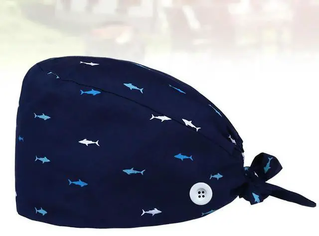 Alt view image 3 of 3 - 1Pcs Anti-Pressure Ear Surgery Cap Shark Printed Working Hat Dustproof Breathable Sweat-Absorption Unisex Hairdresser Pharmacist