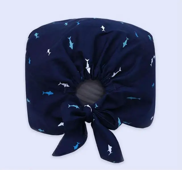 Alt view image 2 of 3 - 1Pcs Anti-Pressure Ear Surgery Cap Shark Printed Working Hat Dustproof Breathable Sweat-Absorption Unisex Hairdresser Pharmacist