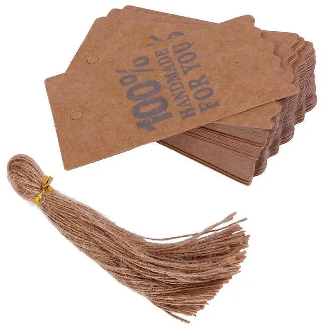Main image of 1Set Handmade Brown Kraft Paper Hangtags with Twine Pre-Punched Durable Gift Tags for Christmas Wedding Birthday Clothing Price