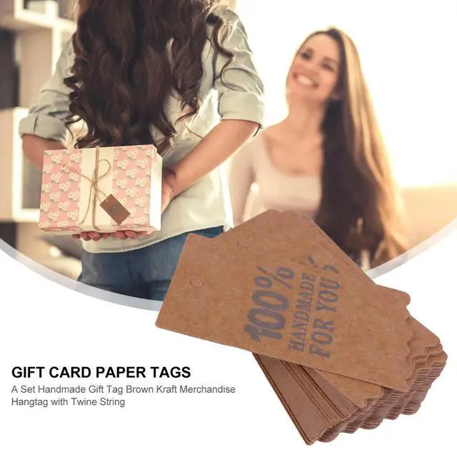 Alt view image 3 of 3 - 1Set Handmade Brown Kraft Paper Hangtags with Twine Pre-Punched Durable Gift Tags for Christmas Wedding Birthday Clothing Price