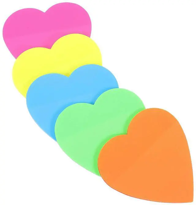 Alt view image 2 of 3 - Fluorescent Heart Memo Pads Pet Material Self Adhesive Note Stickers Smooth Writing Tear Off No Residue Compact Decorative