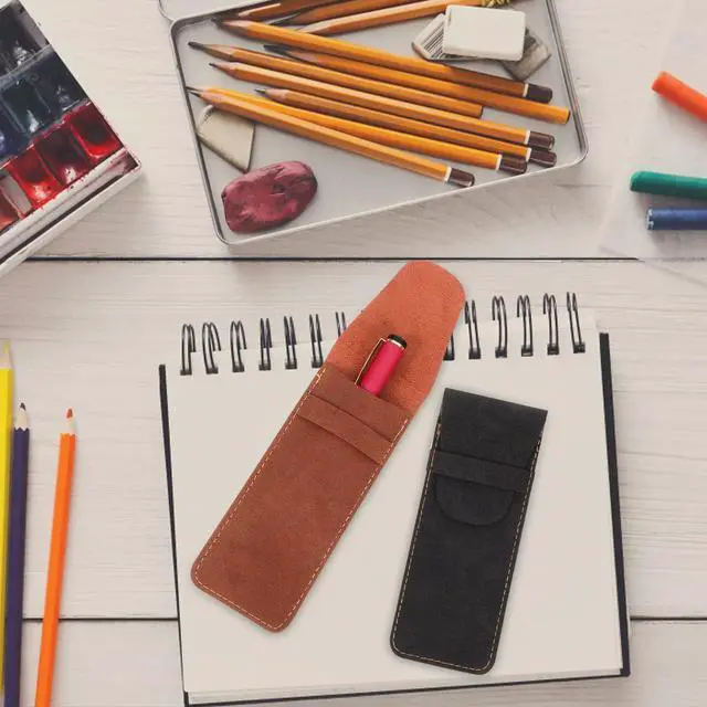 Alt view image 2 of 3 - 2Pcs Fine Detail Pen Protective Pouch Simple Design PU Pen Sleeve for Two Stylus Writing Pens Office University Daily Use
