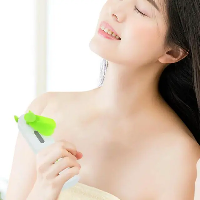 Alt view image 3 of 3 - USB Mini Humidifying Fan Green Rechargeable Mist Spray Cooler Fan ABS Plastic Quiet Silent