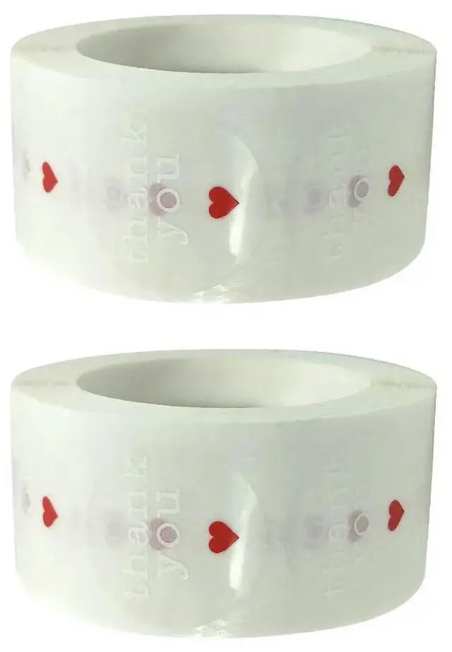 Main image of 500Pcs Transparent Thank You el Stickers 2 Rolls Red Heart Thank You Decals for Gift Wrapping Flower Bouquets Candy Bags