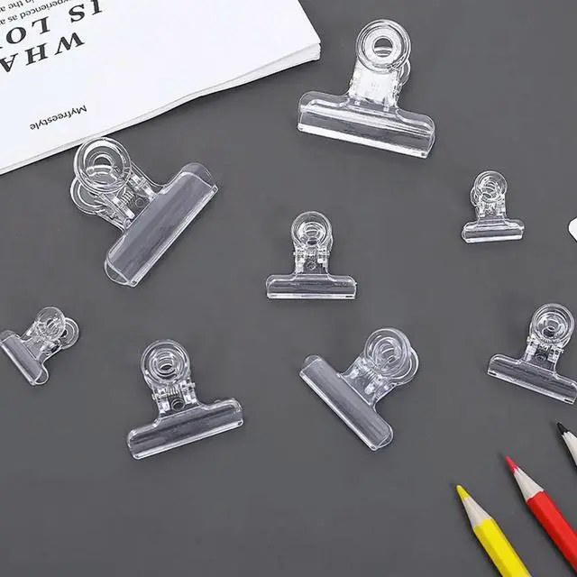 Main image of 10Pcs Safe Polished Plastic Paper Clamps Binder Clips for Students Office School Supplies File Folder Card Fixing Transparent