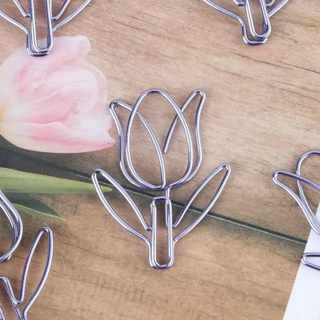 Alt view image 3 of 3 - 12Pcs Fashion Tulip Style l Paper Clips Purple Strong Reusable Creative Bookmark Clips for Documents Notes Photos