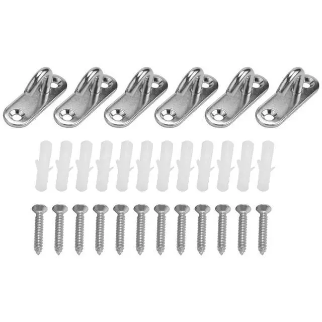 Alt view image 2 of 3 - 6 Pack Stainless Steel Ceiling Hooks M5 Oval Open Hooks Pad Eye Plate Anchor Screw Wall Mount Hook for Plant Basket