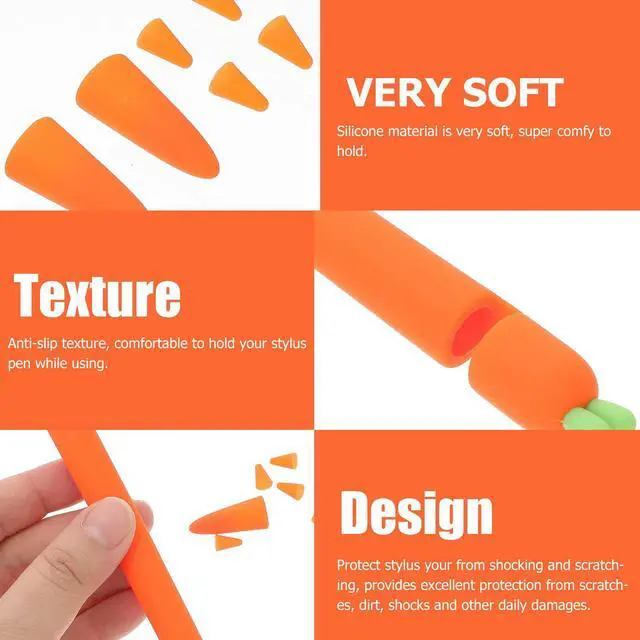 Alt view image 3 of 3 - Carrot Silicone Stylus Sleeve Cover Orange Ergonomic Grip Compatible Pencil 1 Anti-Slip Protective Cover Reduce Wrist