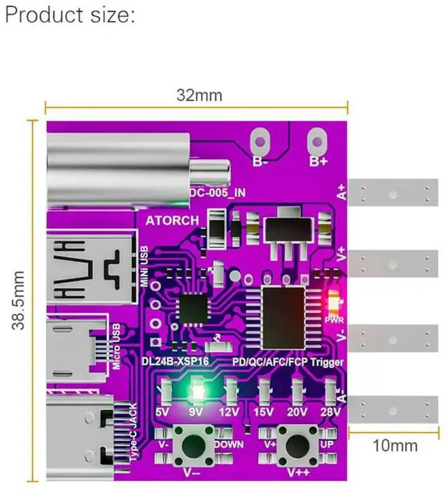 Alt view image 3 of 3 - Type-C PD3.1 Fast Charging 4-Wire Test Board Voltage Meter Deceiver 140W Charger Aging Tool for DL24 Load Tester
