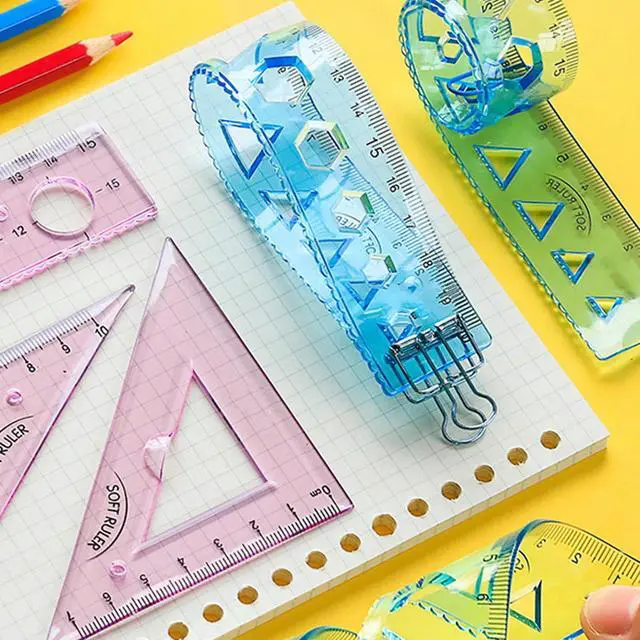 Alt view image 3 of 3 - Rulers Stationery Set Plastic Student Kids Clear Tough 20Cm Rulers Red Blue Transparent Colorful Mood Enhancing Thickened Design