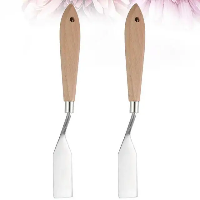 Main image of 2Pcs Oil Painting Scraper Non Corrosive Stainless Steel Blade Wooden Handle Color Mixing Tool for Acrylic Oil Watercolor Pigment