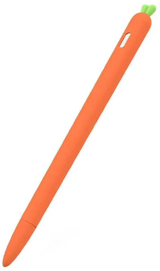 Alt view image 2 of 3 - Carrot Silicone Stylus Sleeve Protective Cover Orange Compatible Pencil 2 Ergonomic Anti-Slip Grip Reduce Wrist Fatigue