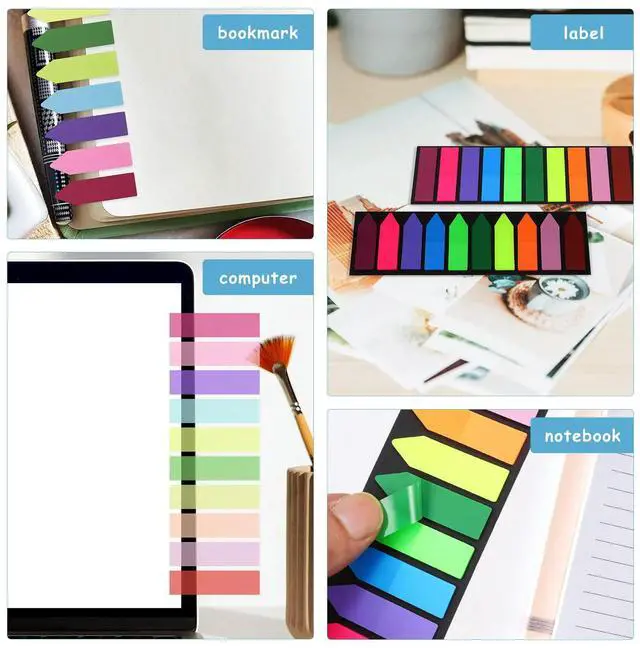 Alt view image 2 of 3 - 6Pack Fluorescent Index el Tabs Bright Colorful Sticky Page Markers for Books Notes Magazines Diaries File Folders Writable