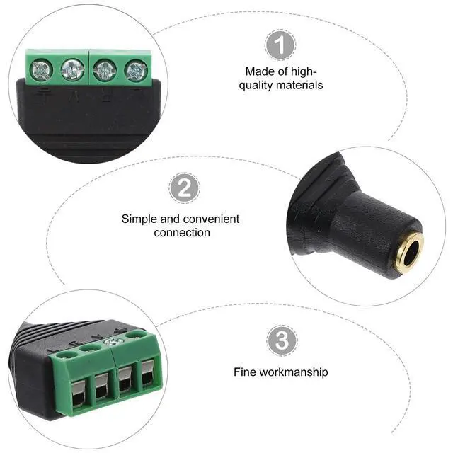 Alt view image 2 of 3 - 4Pcs 3.5mm Stereo Female Audio Terminal Block Panel Mount Solderless Adapter for Headphone Jack Wiring DIY Projects Stereo