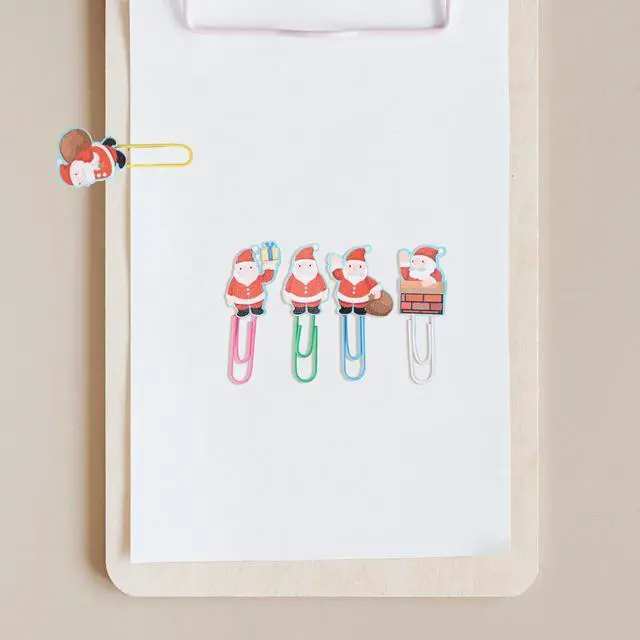 Alt view image 3 of 3 - 50Pcs Santa Claus Paper Clips Wooden Design Multi-Use Bookmark Letter Holder Photo Clip Office School Home Stationery Supply