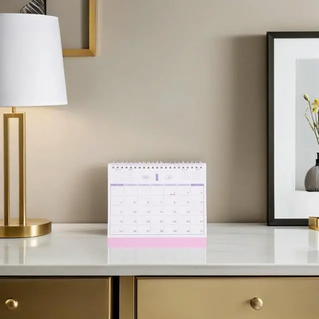 Main image of Table Calendar 2026 Desk Calendars for Women Simple Monthly Pink Paper Mini Desktop Planner