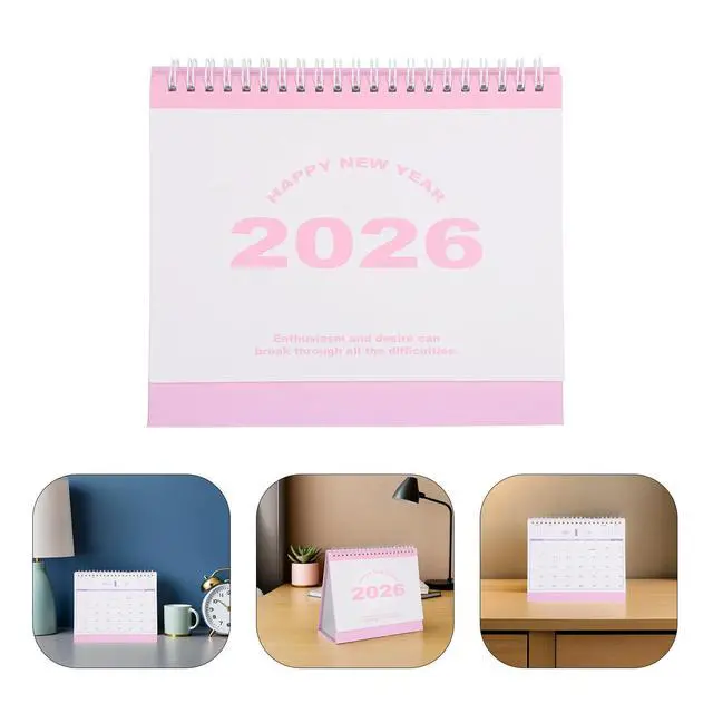 Alt view image 3 of 3 - Table Calendar 2026 Desk Calendars for Women Simple Monthly Pink Paper Mini Desktop Planner