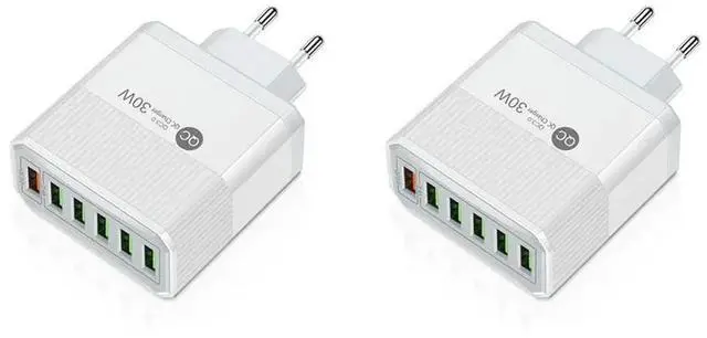 Main image of 2X 6 Ports USB 30W Fast Charging Cell Phone Chargers EU Plug White