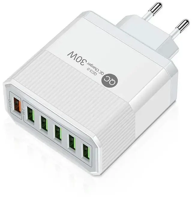Alt view image 2 of 3 - 2X 6 Ports USB 30W Fast Charging Cell Phone Chargers EU Plug White