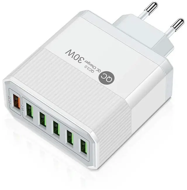 Alt view image 3 of 3 - 2X 6 Ports USB 30W Fast Charging Cell Phone Chargers EU Plug White