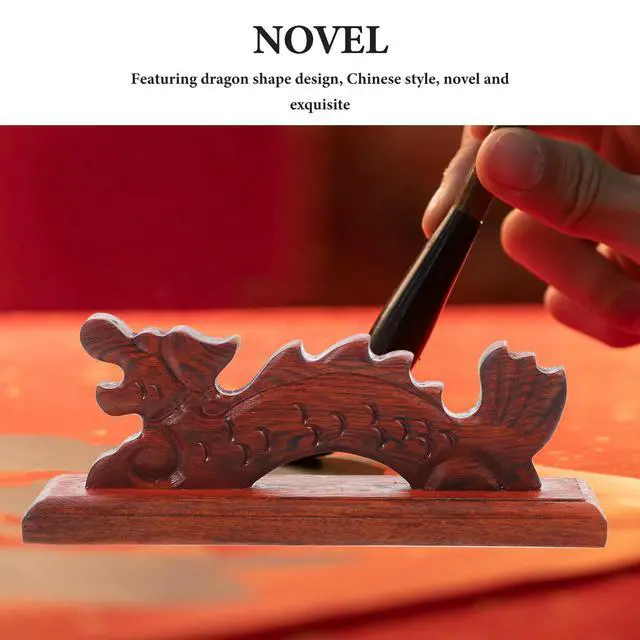 Alt view image 2 of 3 - Red Sandalwood Dragon Ink Brush Rest Chinese Calligraphy Painting Brush Holder Wooden Pen Rack Desktop Ornament Gift