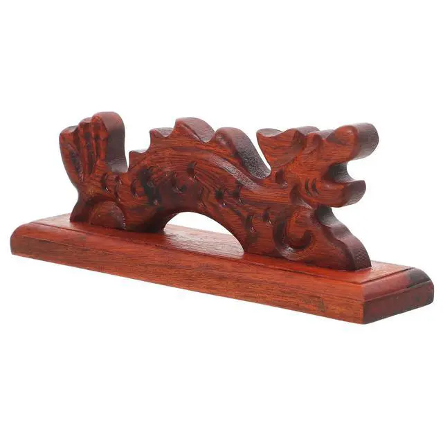 Alt view image 3 of 3 - Red Sandalwood Dragon Ink Brush Rest Chinese Calligraphy Painting Brush Holder Wooden Pen Rack Desktop Ornament Gift