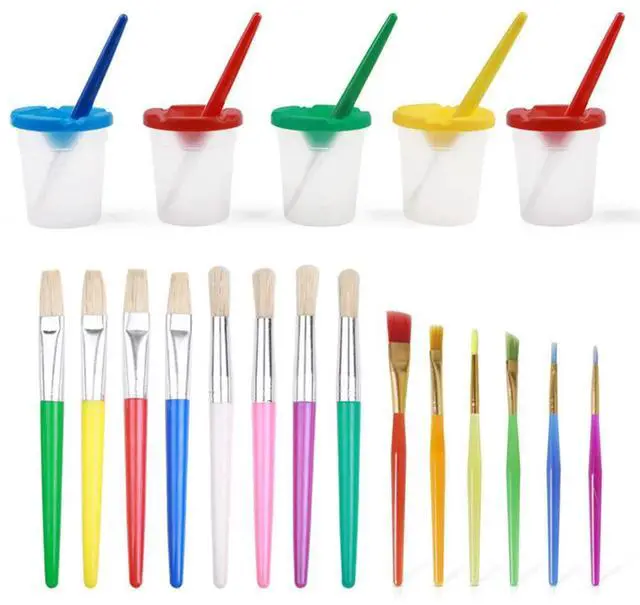 Main image of 5Set Kids Drawing Tool Set Includes Spill Proof Paint Cups Brushes for Home Classroom Art Projects Use Painting Cup Brush Tool