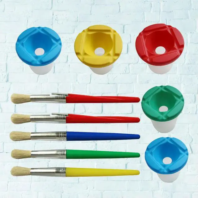 Alt view image 2 of 3 - 5Set Kids Drawing Tool Set Includes Spill Proof Paint Cups Brushes for Home Classroom Art Projects Use Painting Cup Brush Tool