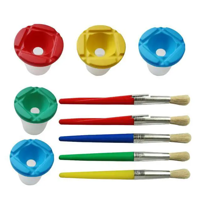 Alt view image 3 of 3 - 5Set Kids Drawing Tool Set Includes Spill Proof Paint Cups Brushes for Home Classroom Art Projects Use Painting Cup Brush Tool