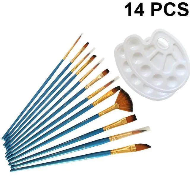 Alt view image 2 of 3 - 14pcs Shimmer Blue Paintbrush Palette Set Nylon Painting Brushes For Artists Color Mixing Drawing Art Tools Painting