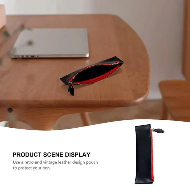 Alt view image 2 of 3 - 1Pcs Premium Full-Grain Multipurpose Pen Pouch with Zipper Retro Vintage Design for Pens Pencils Stationery Organizer