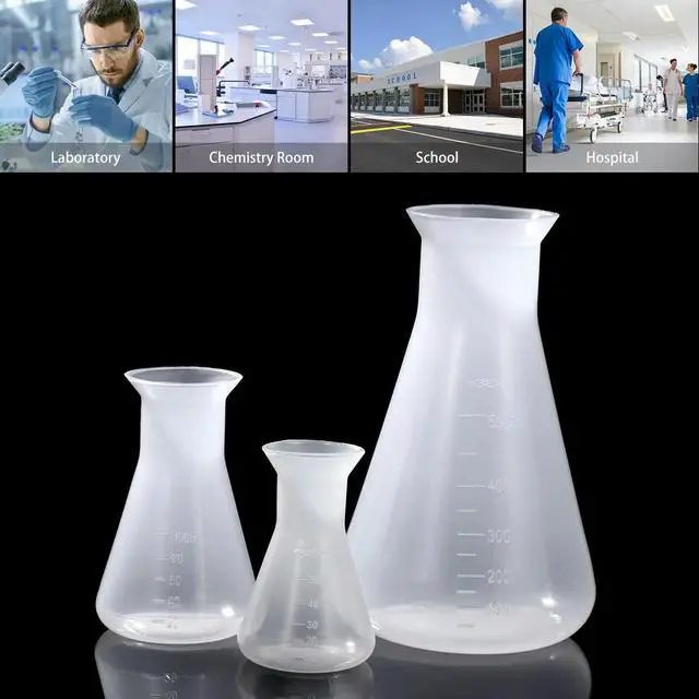 Alt view image 3 of 3 - 3Pcs Plastic Flask Conical Flask for oratory Students Food Grade Eco Friendly Plastic Stable Base Accurate Measurement 50Ml