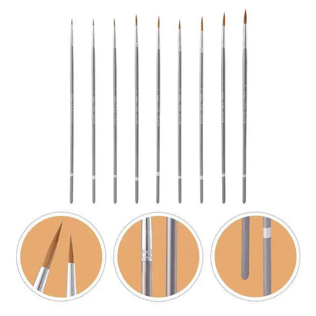 Alt view image 3 of 3 - 9Pcs Detail Paint Brushes Fine Line Drawing Pens Professional Set for Watercolor Acrylic Oil Painting Miniature Art Supplies