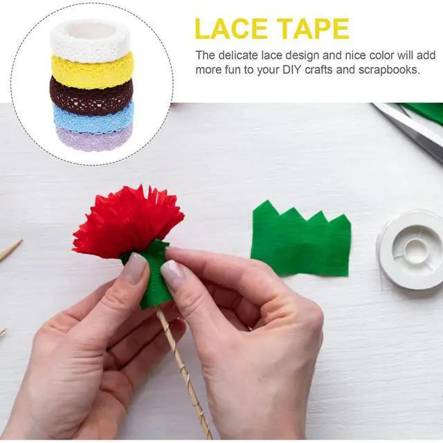 Alt view image 3 of 3 - 5 Rolls Self-Adhesive Lace Tape Cotton Material Decorative Lace Tapes for Cards Making Handicrafts Diaries Scrapbook Albums