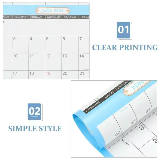 Alt view image 2 of 3 - Wall Calendar 2024 Hanging Monthly Planner Clear Printed Holiday Dates Blank Notes Section for Family Office Room Use Planning