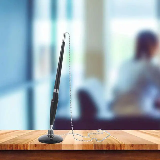 Alt view image 3 of 3 - 2Pcs Counter Pen Delicate Chain Table Fixed Ballpoint Professional Business Writing Signature Pen Vertical Stand Office