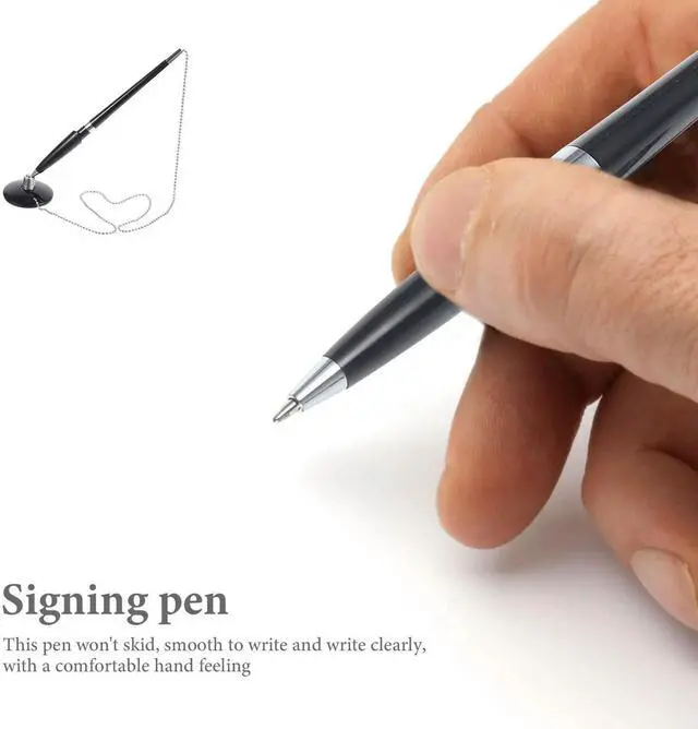 Alt view image 2 of 3 - 2Pcs Counter Pen Delicate Chain Table Fixed Ballpoint Professional Business Writing Signature Pen Vertical Stand Office