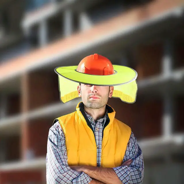 Main image of Full Brim Shield for Safety Helmets Breathable Mesh Nape Protector Large Shade Diameter High Visibility Reflective Edging Neon