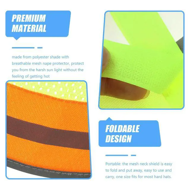 Alt view image 3 of 3 - Full Brim Shield for Safety Helmets Breathable Mesh Nape Protector Large Shade Diameter High Visibility Reflective Edging Neon