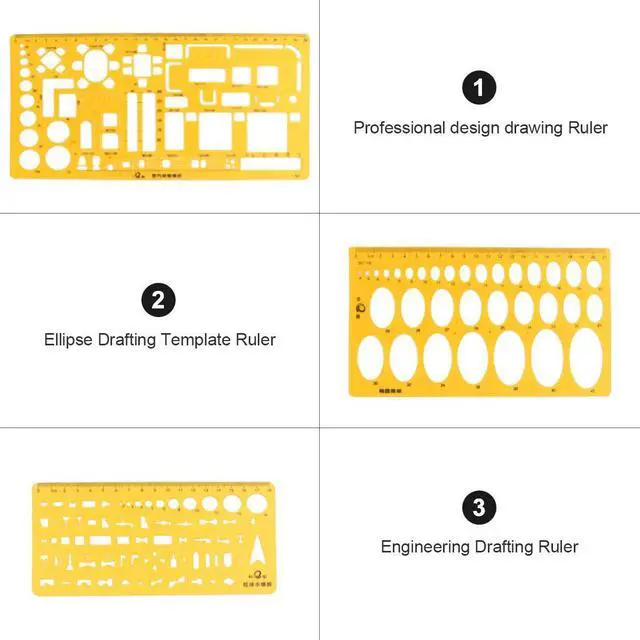 Main image of Professional Ellipse Drafting Template Ruler 3 Types Design Drawing Template Geometry Measuring Tool Art Design Aid for School