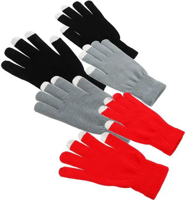 Alt view image 3 of 3 - 3Pairs Winter Touch Screen Gloves Waterproof Nonslip Palm Thickened Knitted Outdoor Sports Gloves for Snowy Damp Light Rainy
