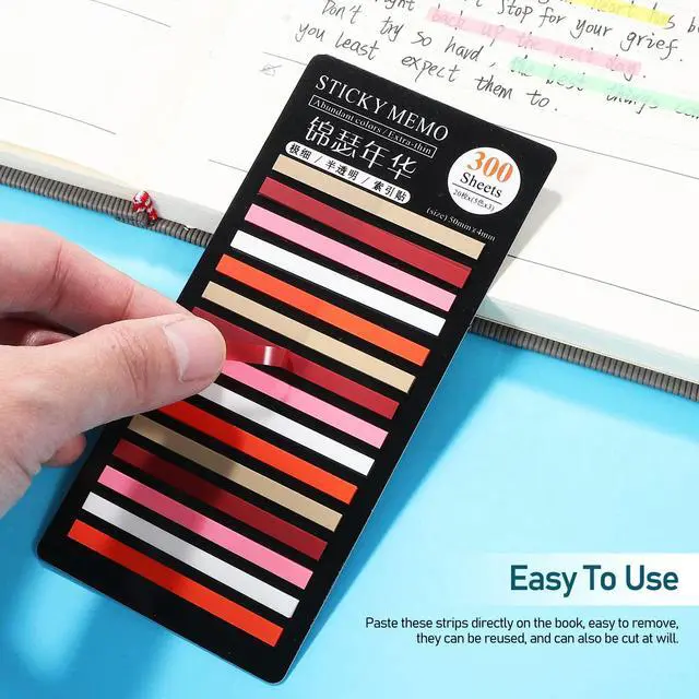 Alt view image 2 of 3 - 8Packs Index Adhesive Highlighter Strips Sticky Tape for Book Annotation Reusable Removable Page Markers Long Short Tabs