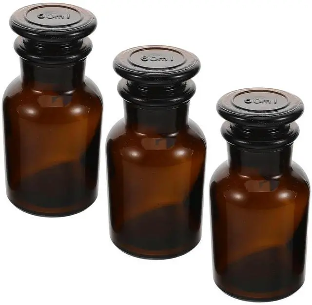 Main image of 3Pcs Brown Wide Mouth Glass Reagent Bottles Airtight Glass Stopper Dropper Bottles for Chemical Liquid