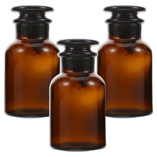 Alt view image 2 of 3 - 3Pcs Brown Wide Mouth Glass Reagent Bottles Airtight Glass Stopper Dropper Bottles for Chemical Liquid