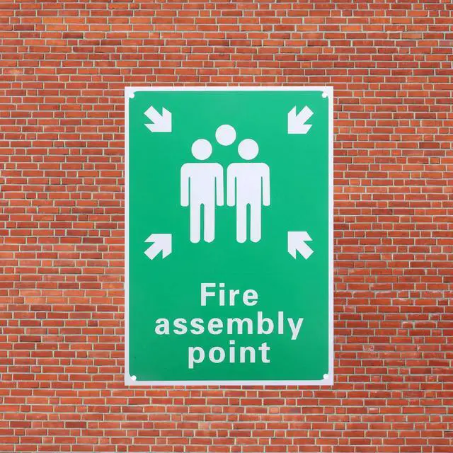 Main image of Fire Assembly Point Sign PVC Sturdy Lightweight Emergency Safety Sign for Office Bar Garage Outdoor Fire Safety Warning Board