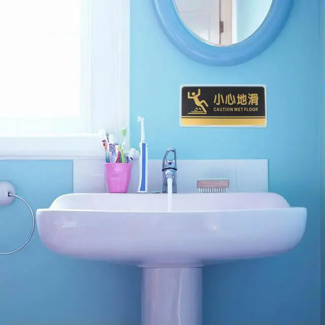 Alt view image 2 of 3 - 2Pcs Swimming Pool Signboard Caution Wet Floor Sign Acrylic Adhesive Floor Safety Notice for Toilet Pool Kitchen