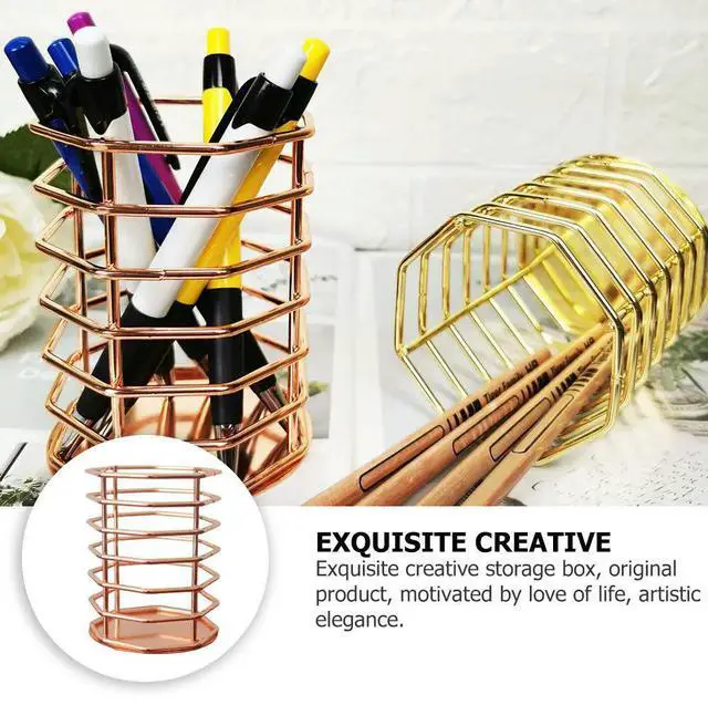 Alt view image 3 of 3 - 1Pcs Iron Pen Holder Octagonal Hollow Desktop Box for Pens Brushes Stationery Books Artistic